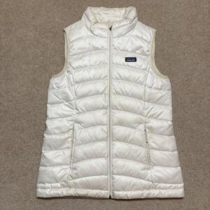 Patagonia Puffer Vest Girls XL 14 White Down Quilted Insulated Zip Pockets Warm